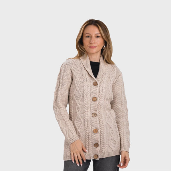 A20304 Women's Traditional Shawl Collar Irish Cardigan Gaelsong