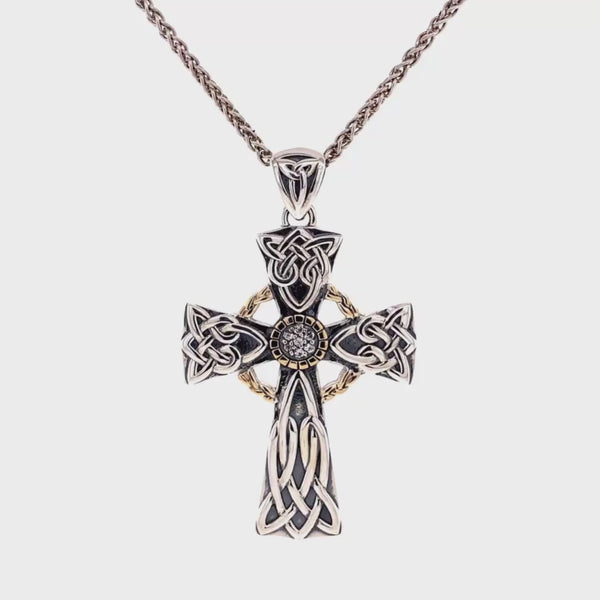 J24504 Silver and 10K Gold High Celtic Cross Pendant Gaelsong