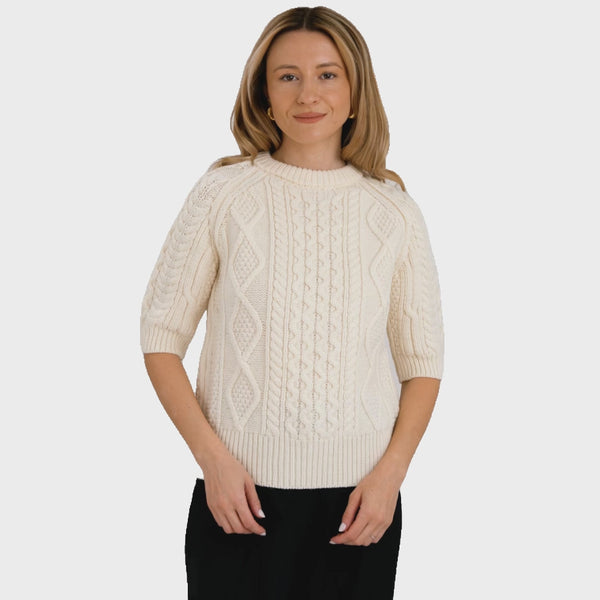 A20266 Womens Short Sleeve Aran Sweater Gaelsong