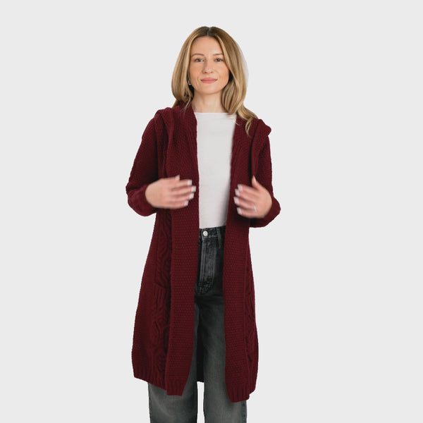 A20208 Women's Hooded Long Open Irish Cardigan Gaelsong