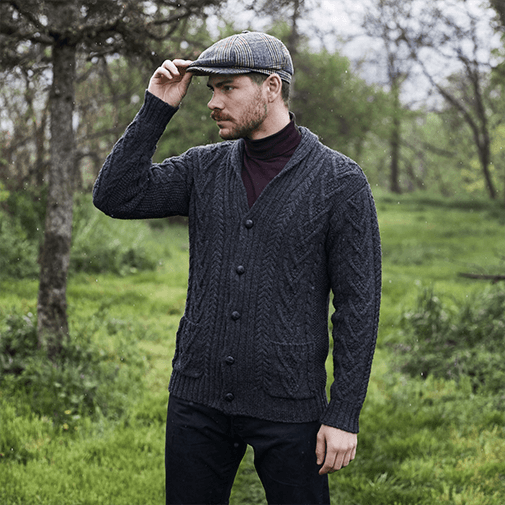 Men\'s Aran Cable Shawl-Collar Cardigan | Celtic Knitwear | Gaelsong