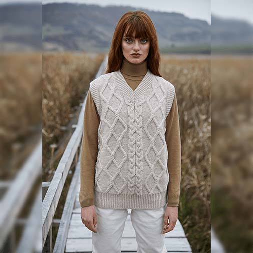 Knit Fisherman Irish Wool Vest - White, X-Small