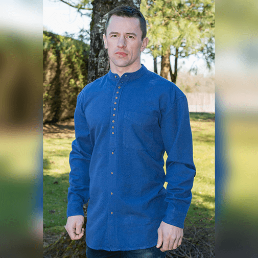 Men's Irish Collarless Granddad Shirt in Dusty Blue | Gaelsong