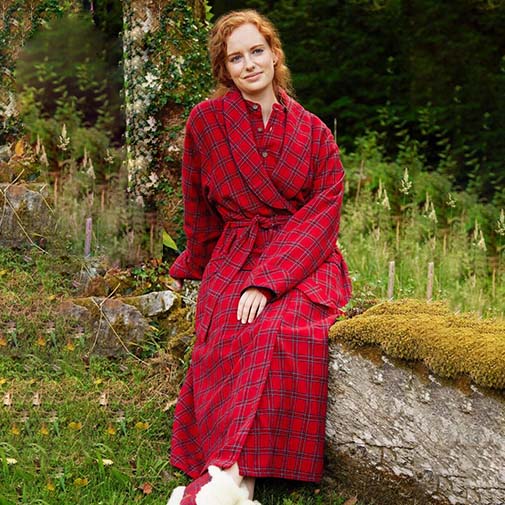 Women's Irish Cotton Flannel Robe- Royal Stewart Tartan Design